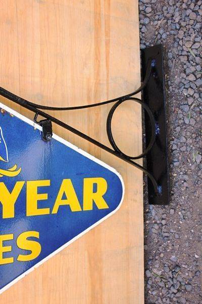 Goodyear Double Sided Enamel Sign With Wrought Iron Bracket