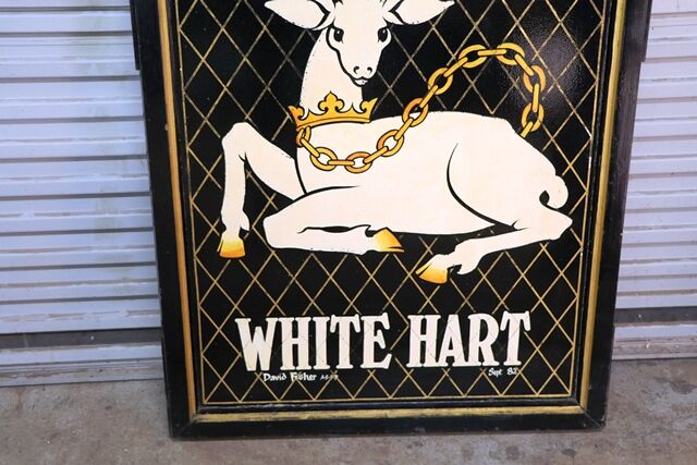 Hand Painted White Hart Double Sided Pub Sign 