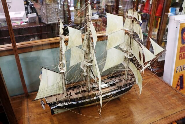 Large 3 Mast Model Sailing Ship in Glass Case 