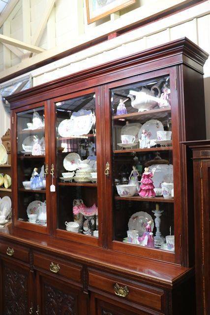 Large Antique Carved Walnut 3 Door Library Bookcase
