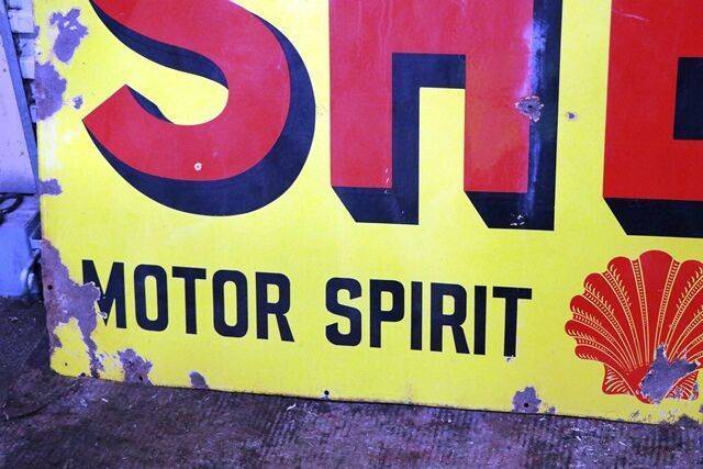 Large Early Vintage Shell Motor Spirit Enamel Advertising Sign  