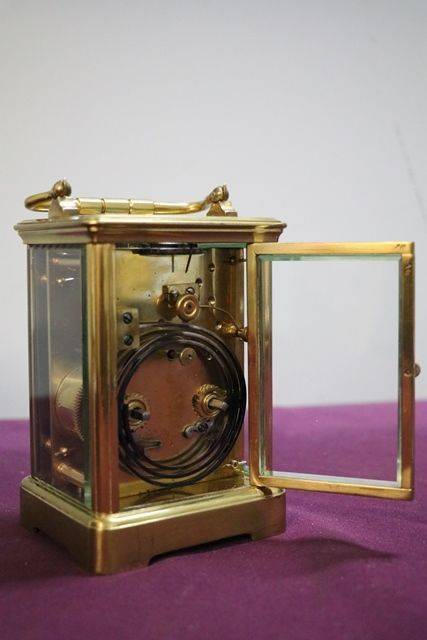 Large French Brass Carriage ClockHalf+One hour 8 Day  