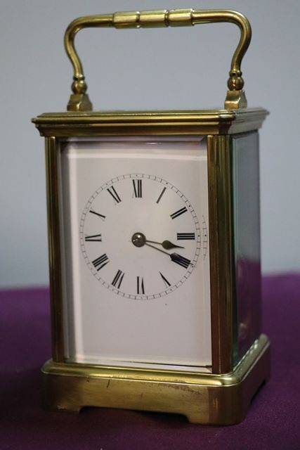 Large French Brass Carriage ClockHalf+One hour 8 Day  