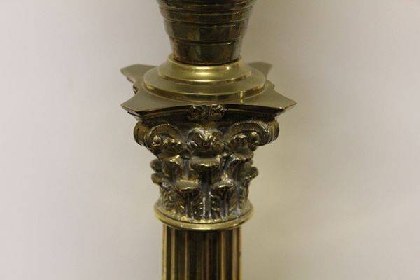 Large Victorian Banquet Lamp Green Font Vaseline Shade Brass Column