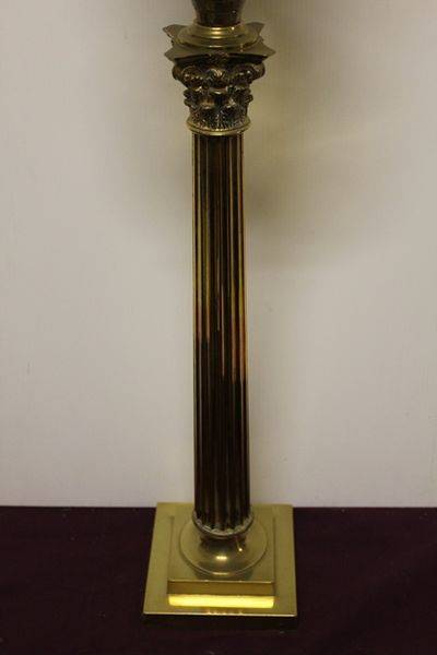 Large Victorian Banquet Lamp Green Font Vaseline Shade Brass Column