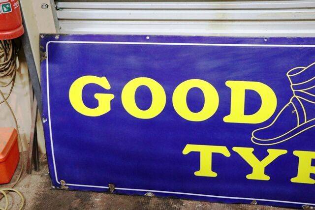 Large and Early Vintage Good Year Tyres Enamel Sign 