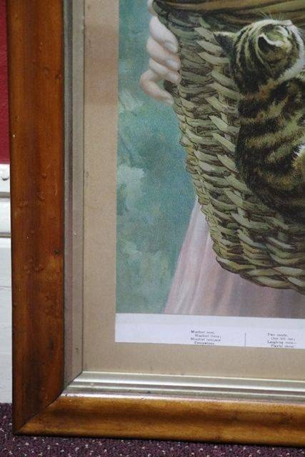 Late Victorian Birdseye maple Framed Print of A BasketFul Of Mischief 