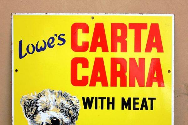Lowes Carta Carne Pictorial Dog Food Enamel Sign