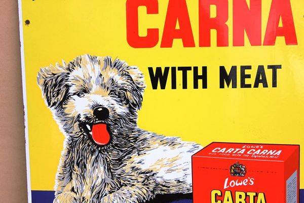 Lowes Carta Carne Pictorial Dog Food Enamel Sign
