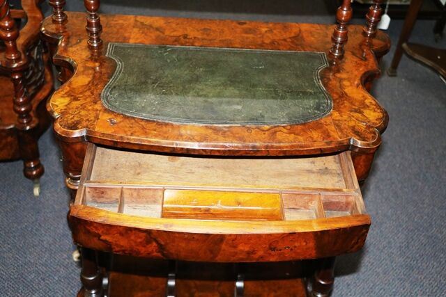 Mid Victorian Antique Burr Walnut CanterburyLadies Desk  