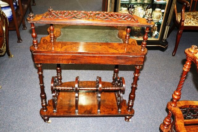 Mid Victorian Antique Burr Walnut CanterburyLadies Desk  