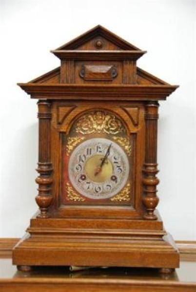 Oak 8 Day Mantle Brass Faced Clock --- C 18