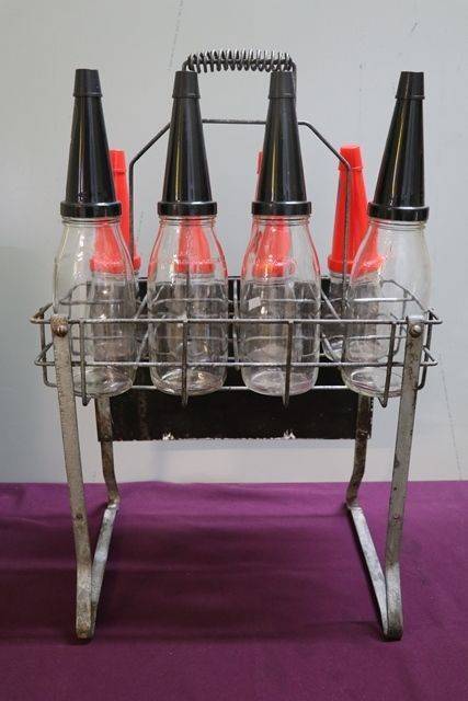 Original Enamel Sign Esso Extra Motor Oil 8 Bottle Oil Rack