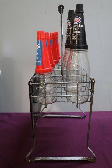 Original Enamel Sign Esso Extra Motor Oil 8 Bottle Oil Rack