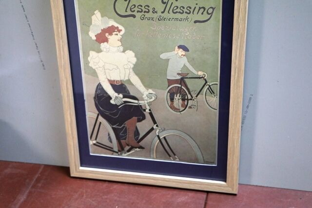 Original Vintage Cless and Plessing Bicycles Framed Advertising Print 