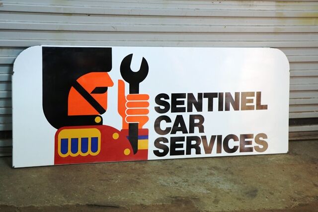 Original Vintage Shell Sentinel Car Service Enamel Sign 