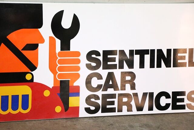Original Vintage Shell Sentinel Car Service Enamel Sign 