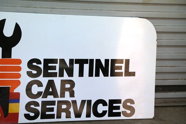 Original Vintage Shell Sentinel Car Service Enamel Sign 