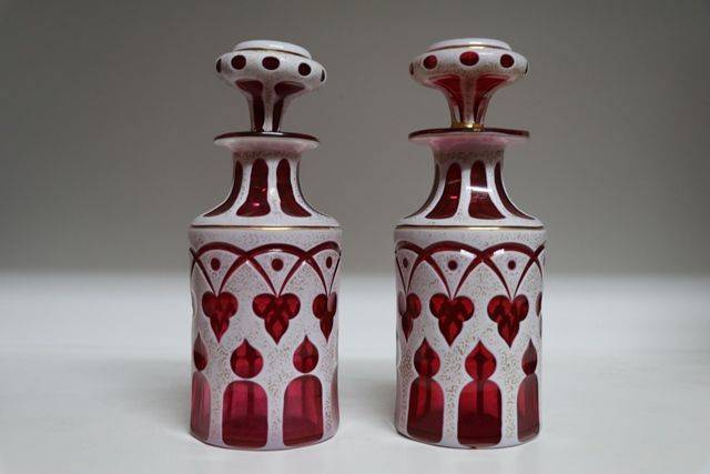 Pair OF 19th Century Ruby Overlay Scent Bottles C1870 