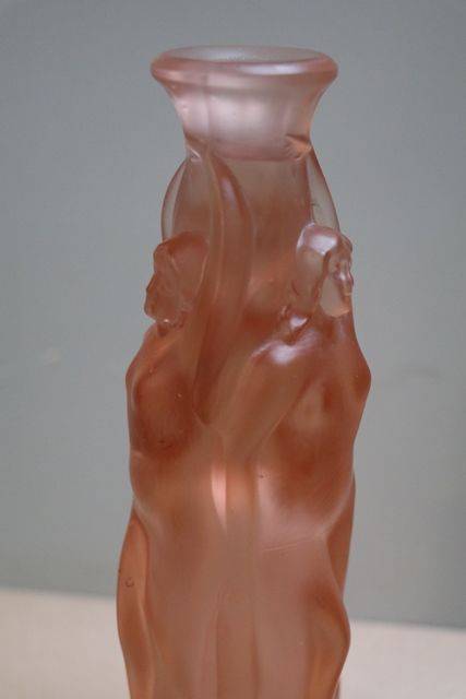 Pair Of Art Deco Pink Glass 3 Graces CandleSticks  