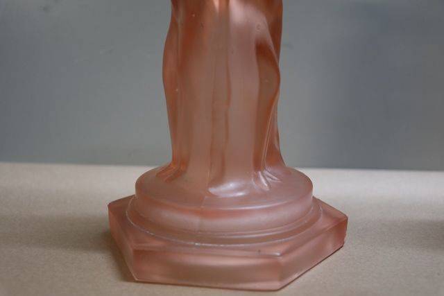 Pair Of Art Deco Pink Glass 3 Graces CandleSticks  