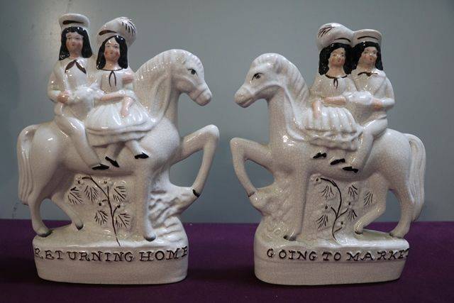 Pair Of C20th Staffordshire Figures  Going to Market and Returning Home 