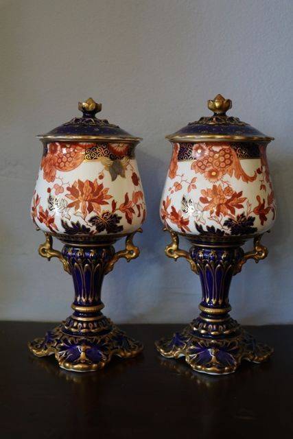 Pair Of Crown Derby Covered Vase Made In 1899 