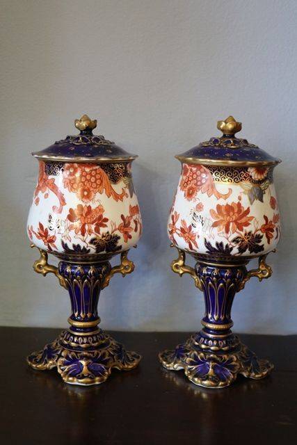 Pair Of Crown Derby Covered Vase Made In 1899 