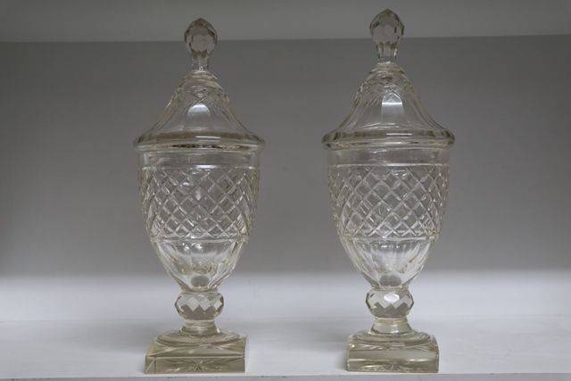 Pair Of Early C19th Cut Lead Glass Covered Bowls  
