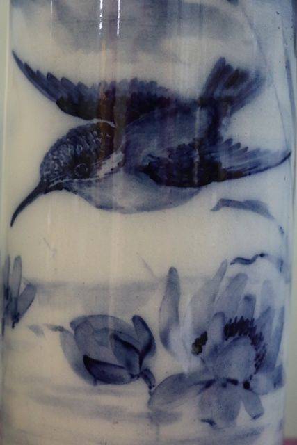 Pair Of Late 19th Century Flow Blue Bird Vases  