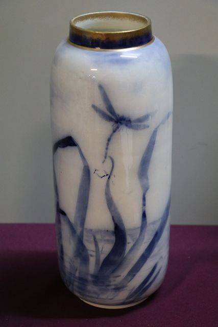 Pair Of Late 19th Century Flow Blue Bird Vases  