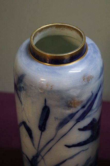Pair Of Late 19th Century Flow Blue Bird Vases  