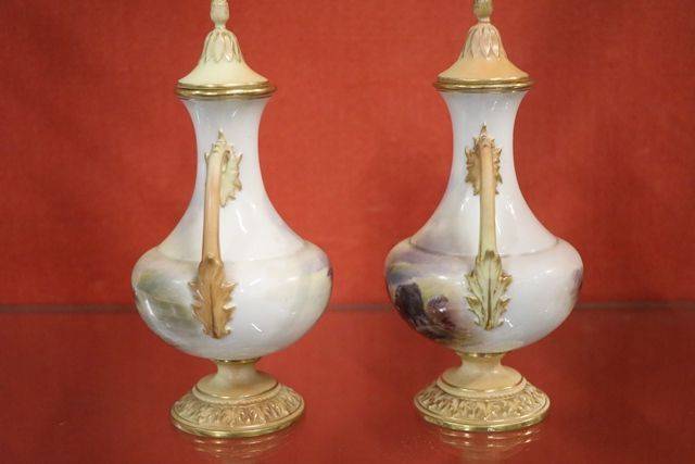 Pair Of Royal Worcester Harry Stinton Vases On Stands C1908