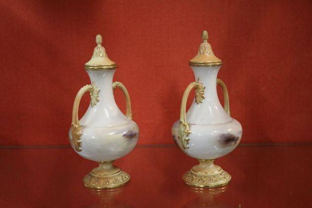 Pair Of Royal Worcester Harry Stinton Vases On Stands C1908