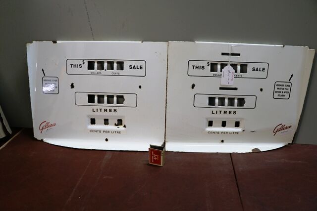 Pair of Genuine Gilbarco Double Enamel Face Plates 