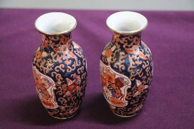 Pair of Miniature C20th Imari Porcelain Vases 