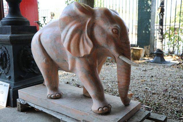 Pair of Tiger Eye Marble Elephant Garden Statues 