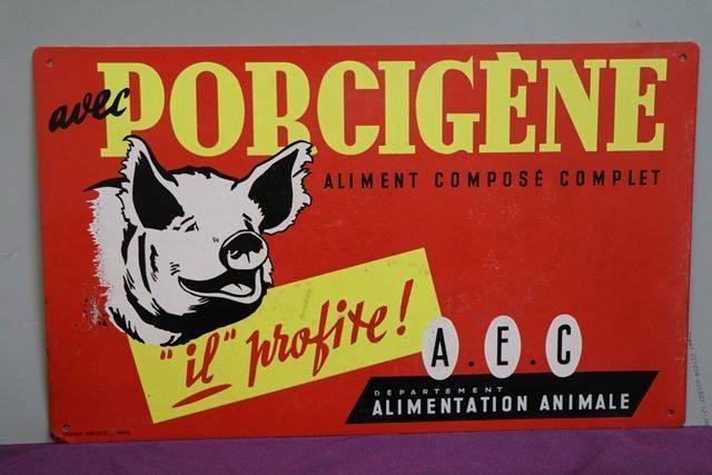 Porcigene Aliment Compose Complet French Advertising Tin Sign