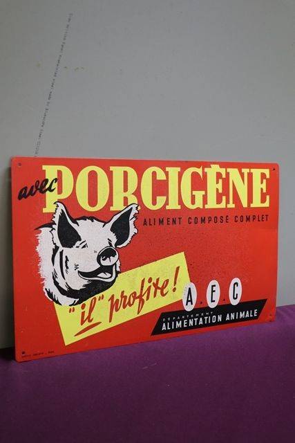Porcigene Aliment Compose Complet French Advertising Tin Sign 