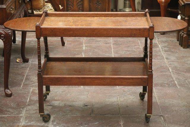 Quality English Oak Drop Side Tea Trolley C1920 