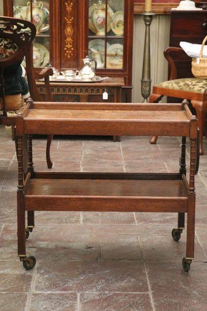 Quality English Oak Drop Side Tea Trolley C1920 