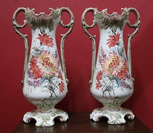 Quality Pair of 19th Century Hand Painted China Vases 