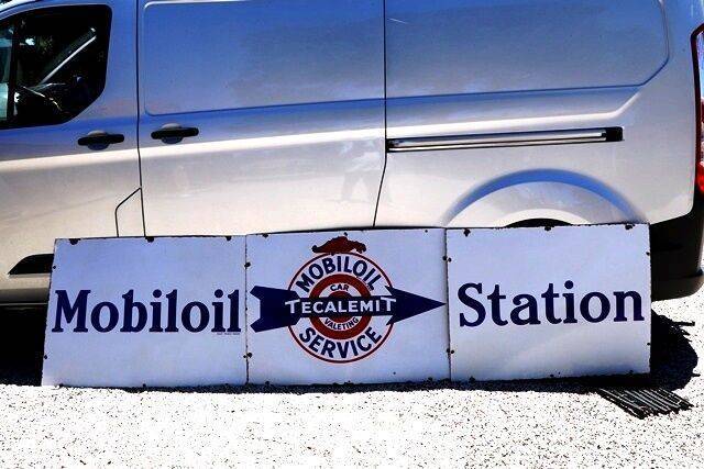Rare 3 Piece Mobiloil Tecalemit Service Enamel Sign 