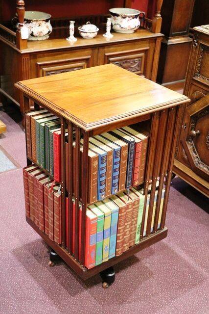 Rare Early C20th Walnut 3 Drawer Revolving Bookcase 