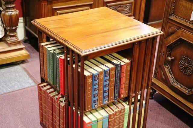 Rare Early C20th Walnut 3 Drawer Revolving Bookcase 