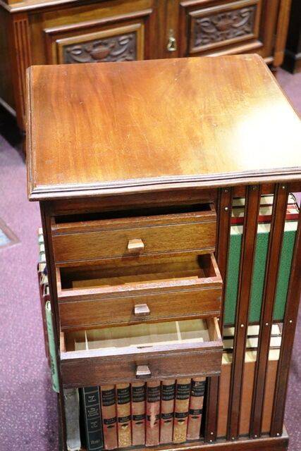 Rare Early C20th Walnut 3 Drawer Revolving Bookcase 