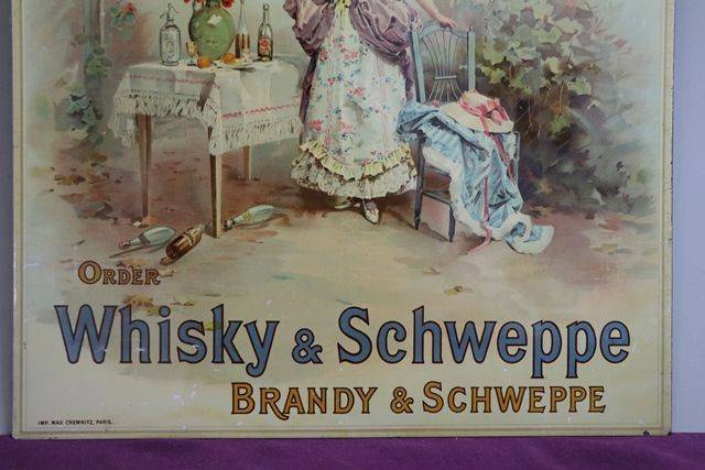 Rare Schweppes Mineral Waters Pictorial Tin Advertising Sign