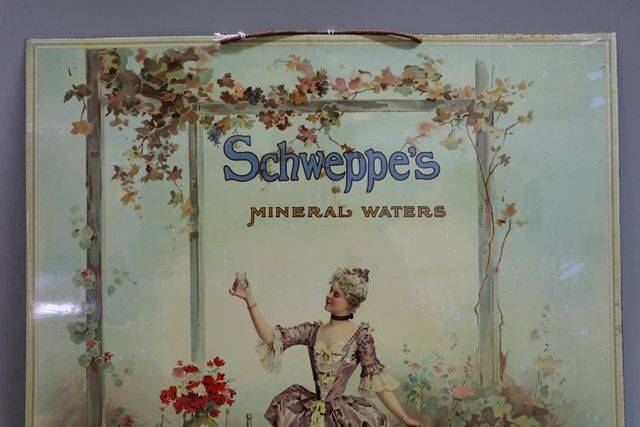 Rare Schweppes Mineral Waters Pictorial Tin Advertising Sign