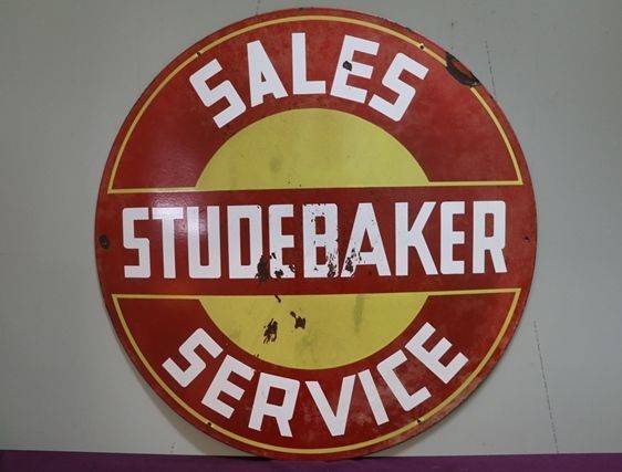 Round Studebaker Sales and  Service Double Sided Enamel Advertising Sign