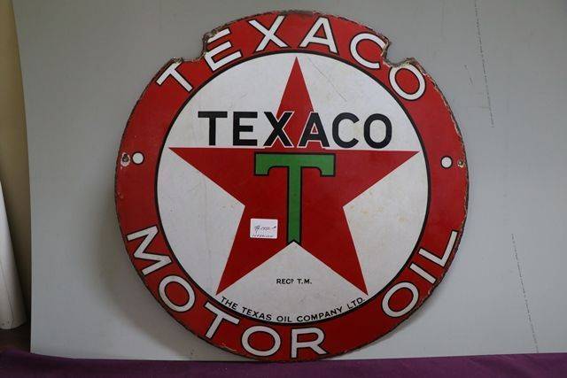 Round Texaco Motor Oil Enamel Advertising Sign 